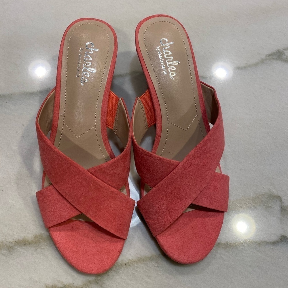 Charles by Charles David Pink Suede Wedges size 7.5 Cork Mules NWOT - Picture 4 of 14
